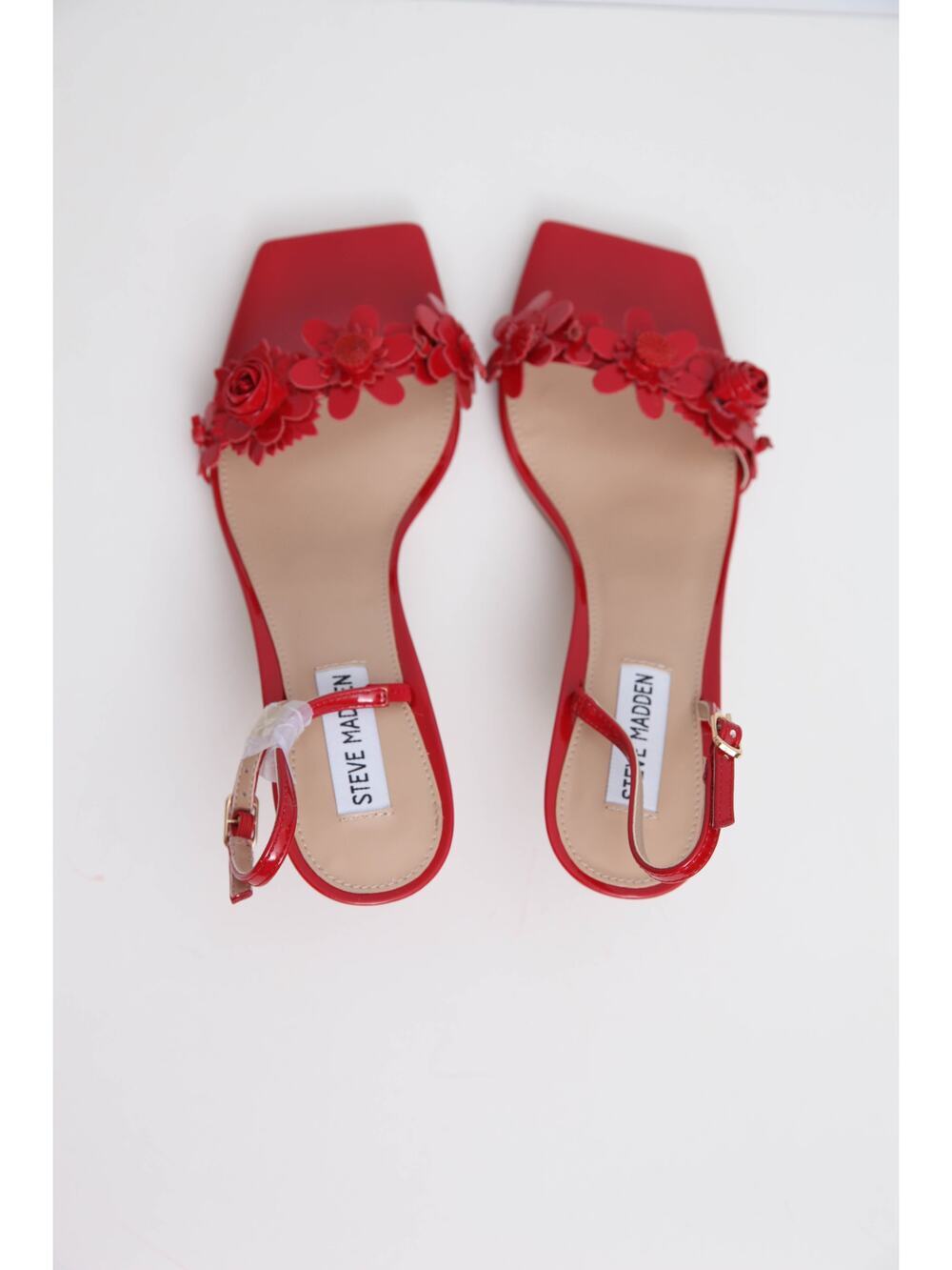 Steve Madden Rosalea Red Patent Flower Slingback Kitten Heel Sandals